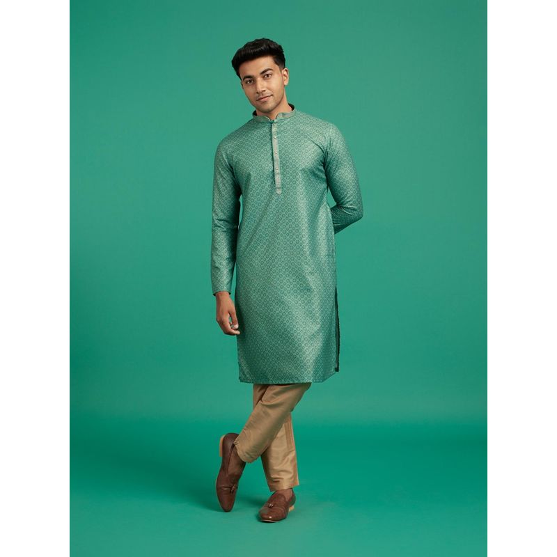 Diwas by Manyavar Men Green Cotton Blend Jacquard Woven Kurta (S)
