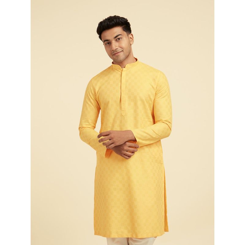 Diwas by Manyavar Men Yellow Cotton Woven Kurta (M)