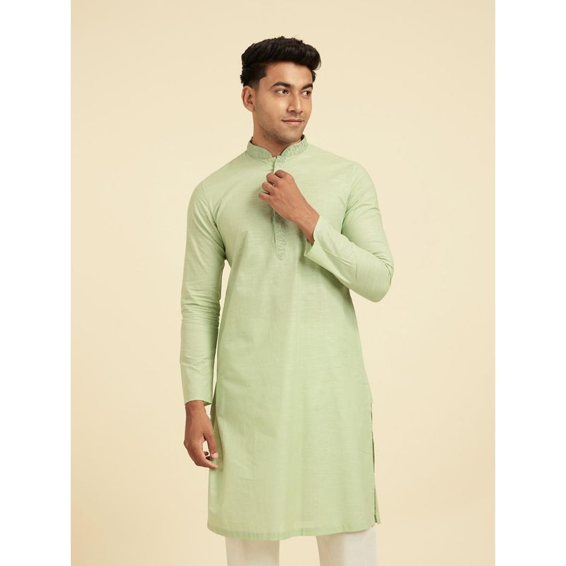 Diwas by Manyavar Men Green Cotton Textured Kurta (3XL)