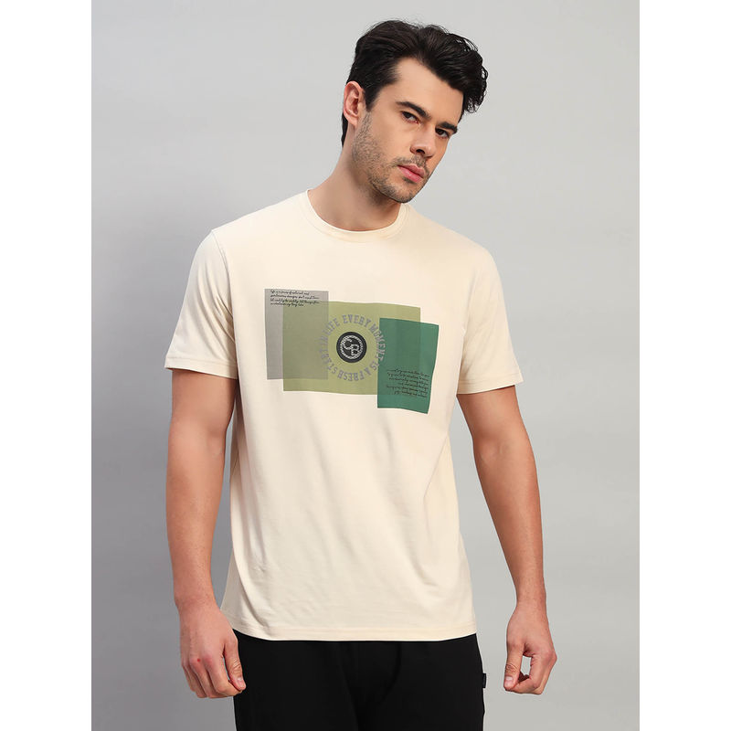 Cantabil Ivory Printed Regular Fit T-Shirt (M)