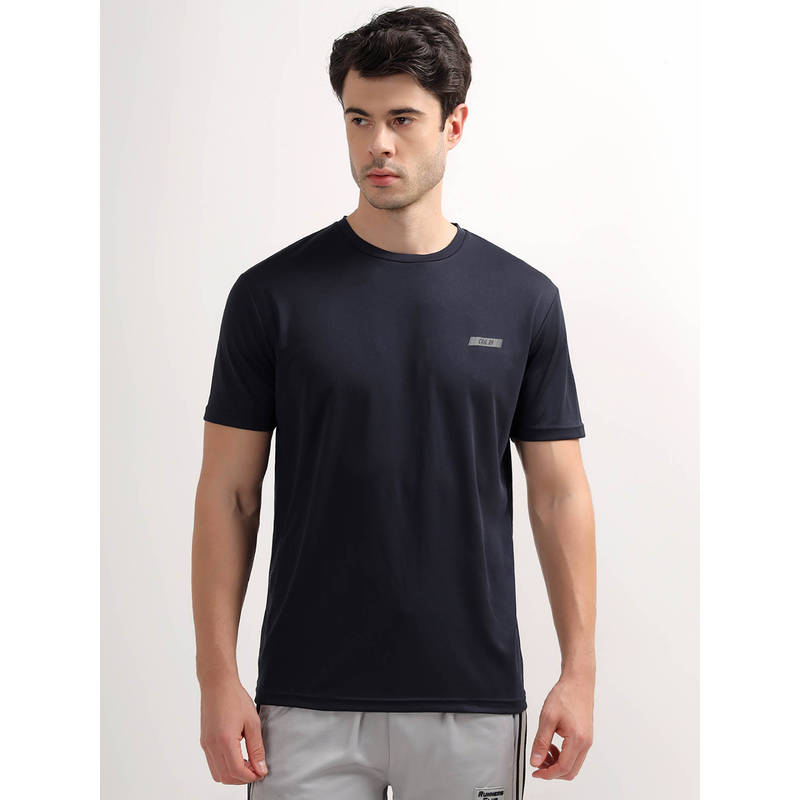 Cantabil Navy Blue Solid Regular Fit T-Shirt (M)