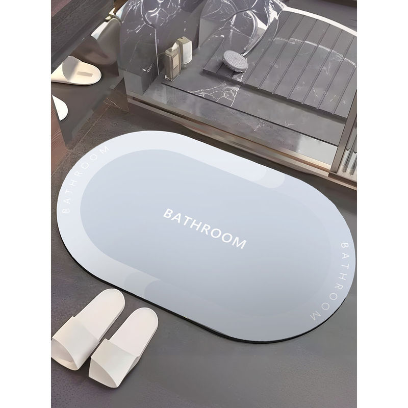 Buy UMAI Oval Anti Skid Bath Mat Light Grey Print Online