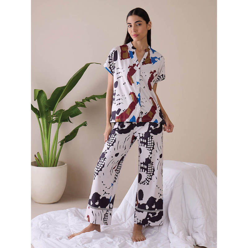 Sweet Dreams Women Cream Printed Top with Pyjama (Set of 2) (2XL)