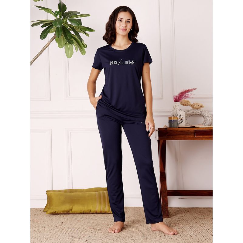 Bodycare Navy Blue Women Cotton Printed T-Shirt and Pyjama (M)