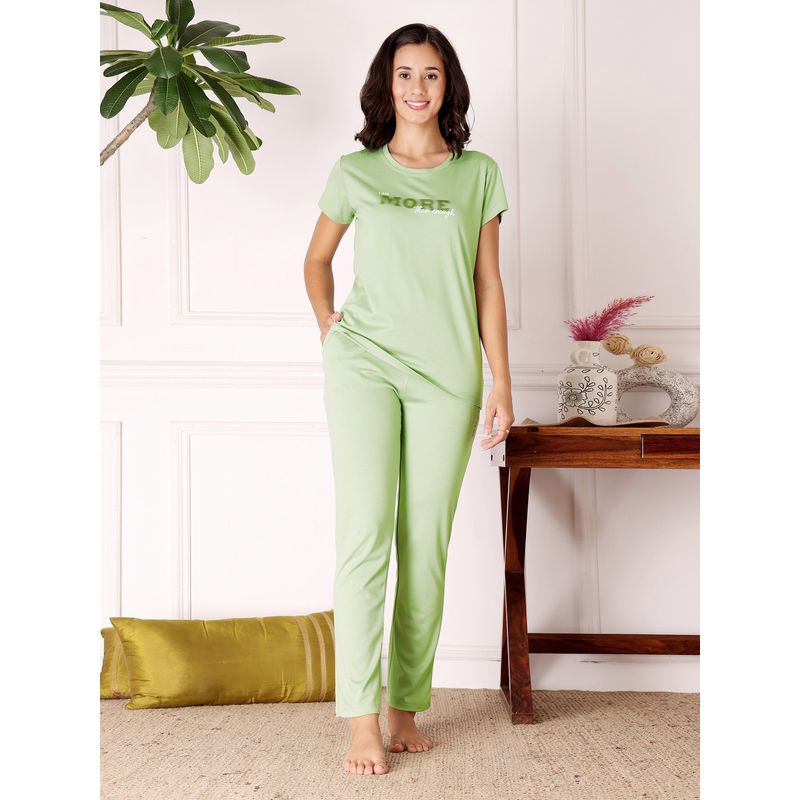 Bodycare Green Women Cotton Printed T-Shirt and Pyjama (M)