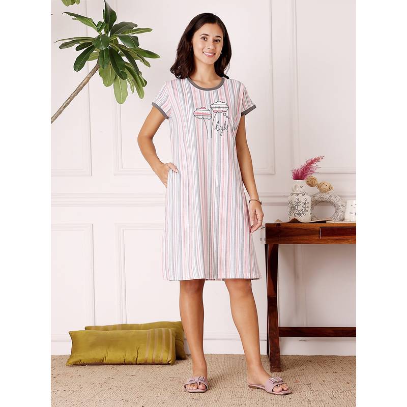 Bodycare Multi-Color Women Printed Knee Length Nightdress (L)