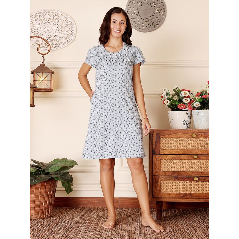 Bodycare Grey Women Printed Knee Length Nightdress (M)