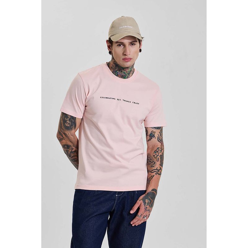 Snitch Light Pink Graphic Half Sleeves Slim Casual T-Shirt for Men (S)