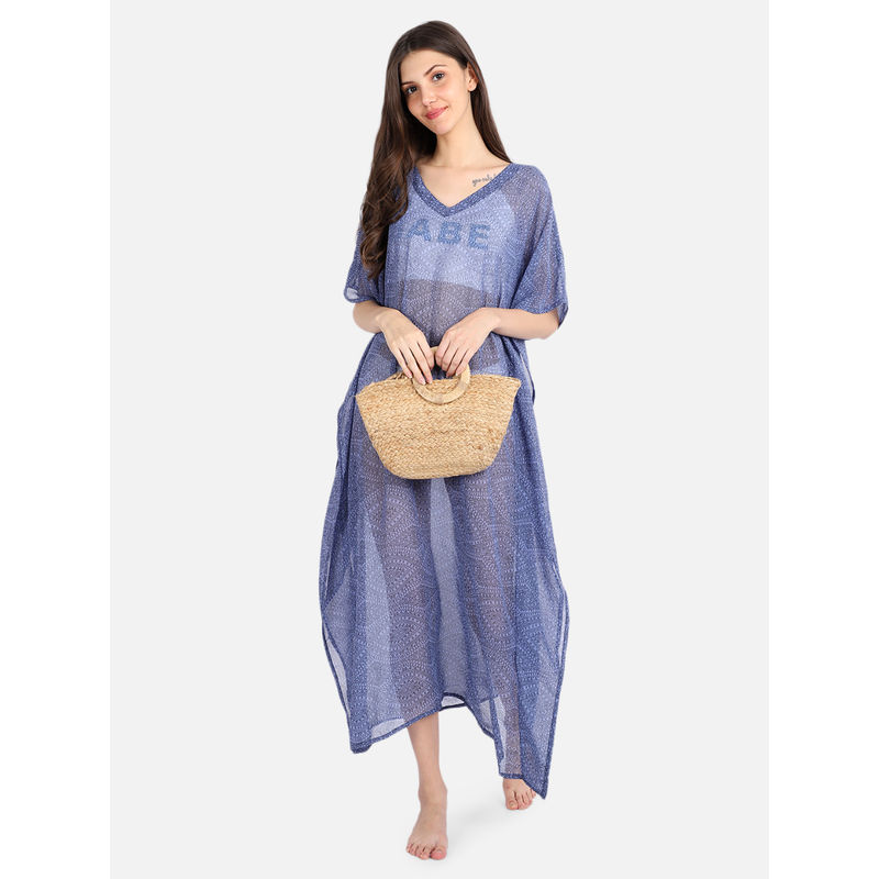 AOBA Women Blue Printed Cover-up Kaftan (S)