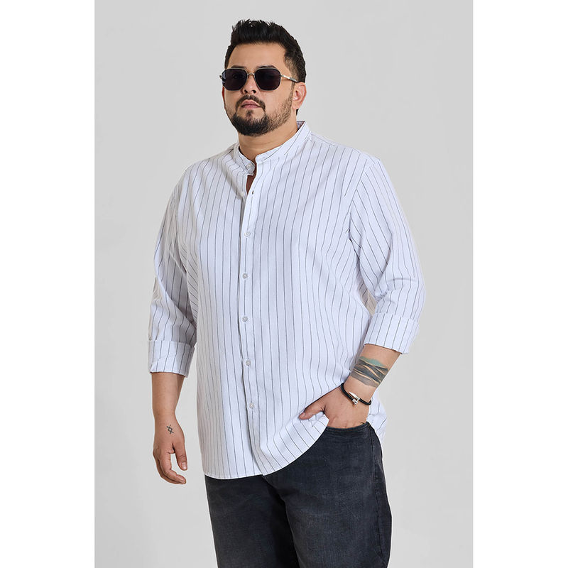 Snitch White Stripes Full Sleeves Regular Casual Plus Size Shirt for Men (3XL)