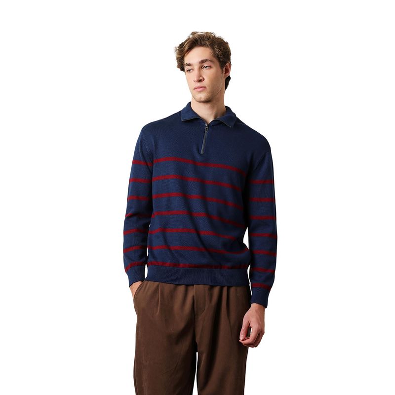 THE BEAR HOUSE Men Pure Cotton Striped Full Sleeves Sweatshirt (S)