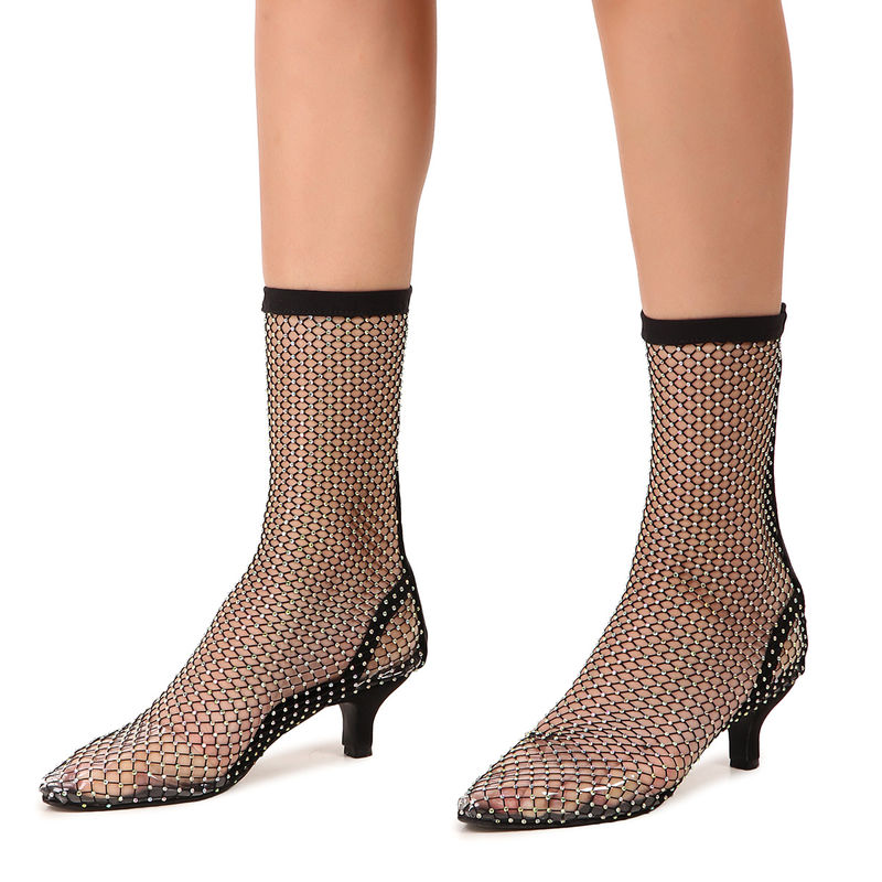 Zori World Glitz -Embellished Black Ankle Boots with Kitten Heels (EURO 35)