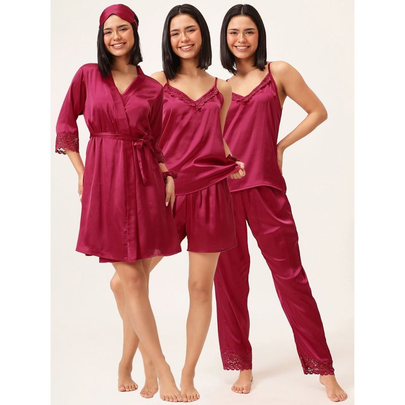 Clovia Chic Basic Short Robe, Cami Top With Matching Pyjama and Shorts (Set of 4) (L)