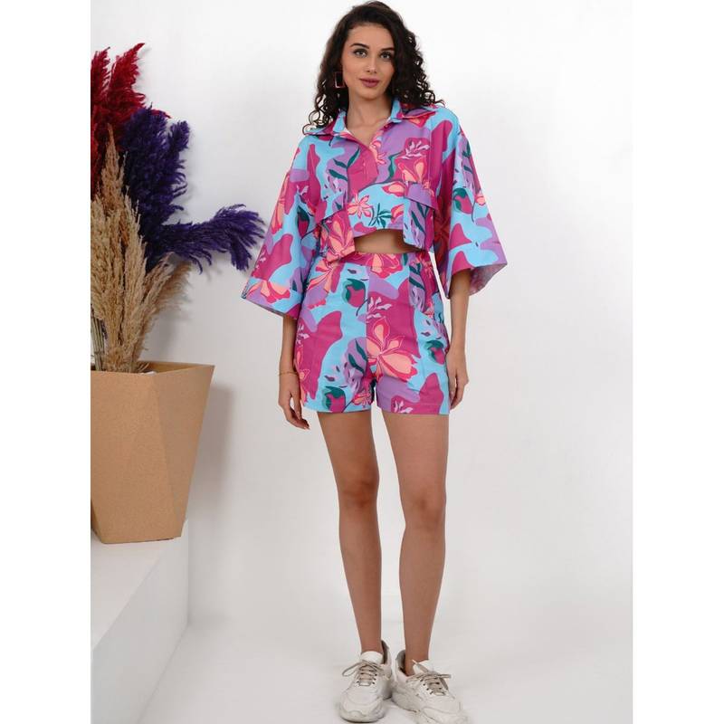 Slumber Jill Loose-Fit Shirt Collar Short Co-Ord (Set of 2) (L)