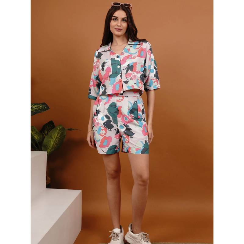 Slumber Jill V-neck shirt collar short Co-Ord (Set of 2) (M)