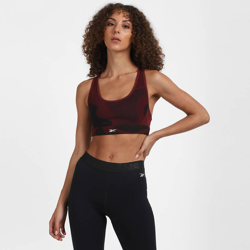 Reebok TS Lux Racer Bra-Jacquard Maroon Solid/Plain Training Bra (L)