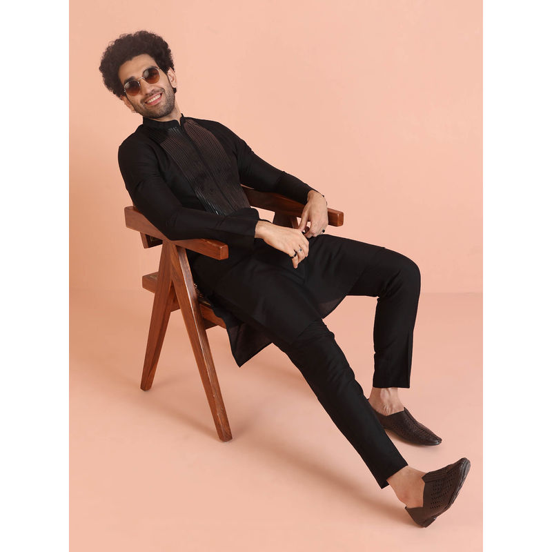 KISAH Men Black Kurta Trousers (Set of 2) (38)