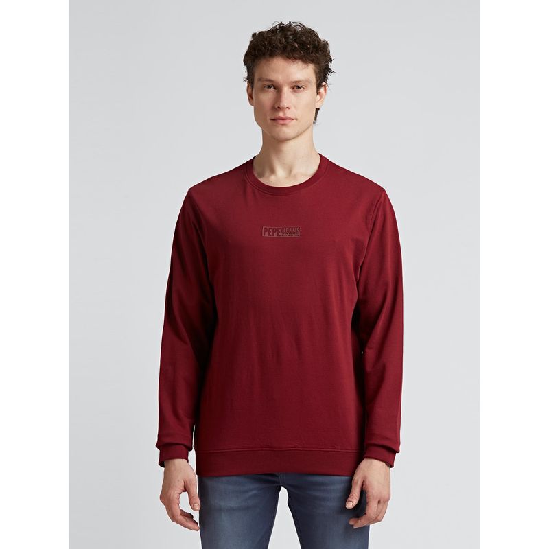 Pepe Jeans Burgundy Crew Neck Full Sleeve Sweatshirt (XL)