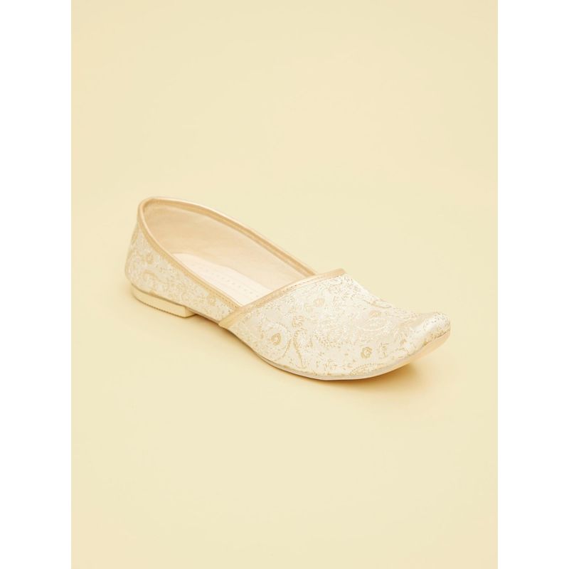 Manyavar Biscuit Paisley Patterned Mens Ivory & Gold Ethnic Juttis (UK 9)
