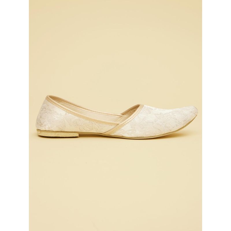 Manyavar Ivory Cream Floral Patterned Mens Ethnic Juttis (UK 11)