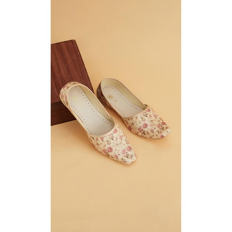Manyavar Beige Floral Printed Biscuit Mens Ethnic Juttis (UK 7)