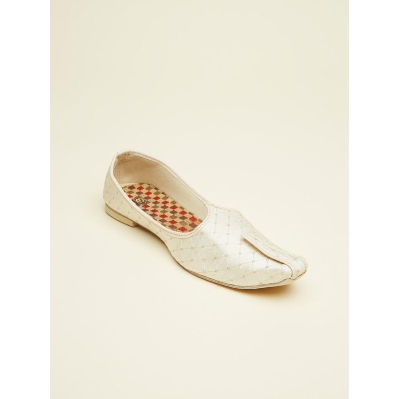 Manyavar Beige Ivory Lattice Patterned Mens Ethnic Mojaris (UK 7)