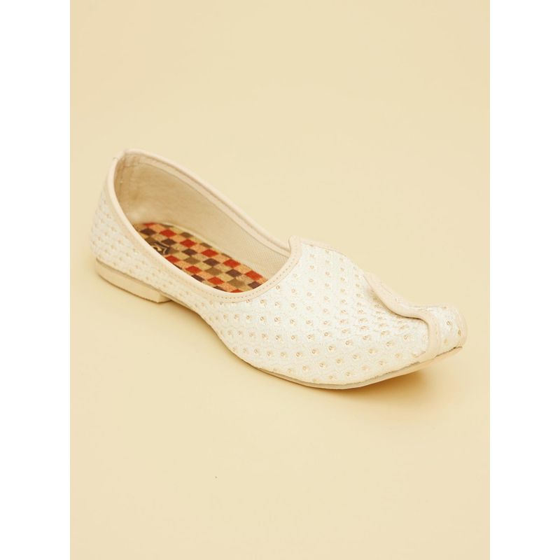 Manyavar White Textured Mens Ethnic Mojaris (UK 10)