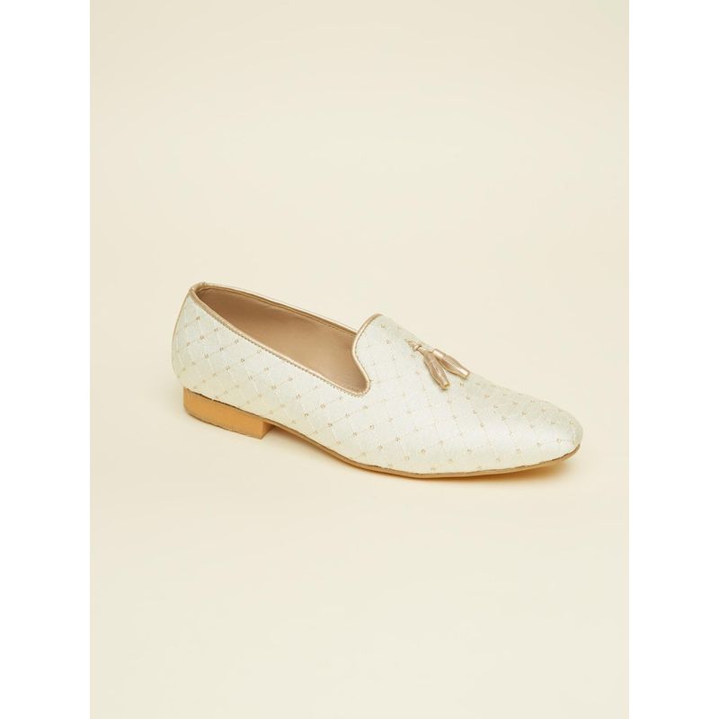 Manyavar Ivory White Lattice Patterned Mens Ethnic Moccasins Style (UK 8)