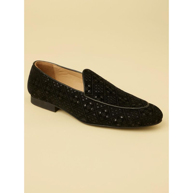 Manyavar Coal Black Sequinned Loafer Style Mens Ethnic Shoes (UK 10)