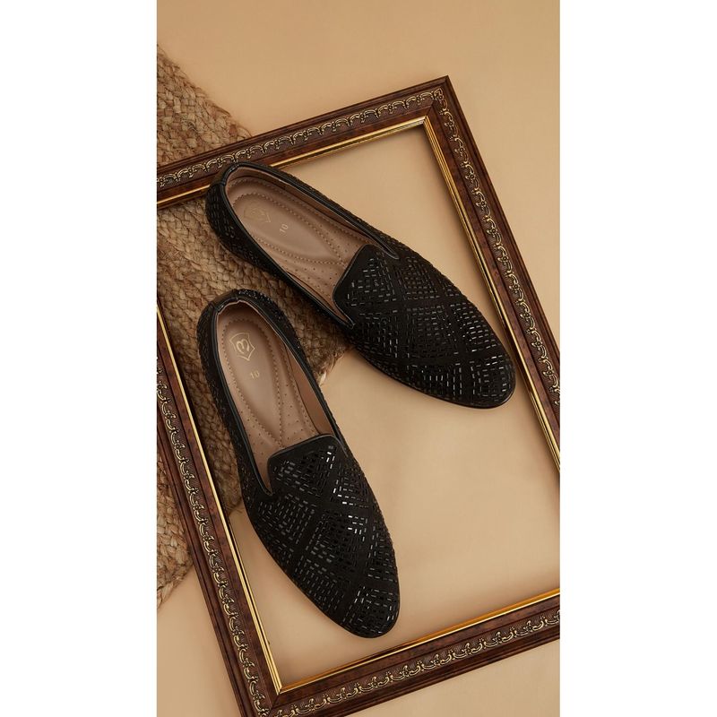 Manyavar Black Stone Work Mens Ethnic Loafers (UK 8)