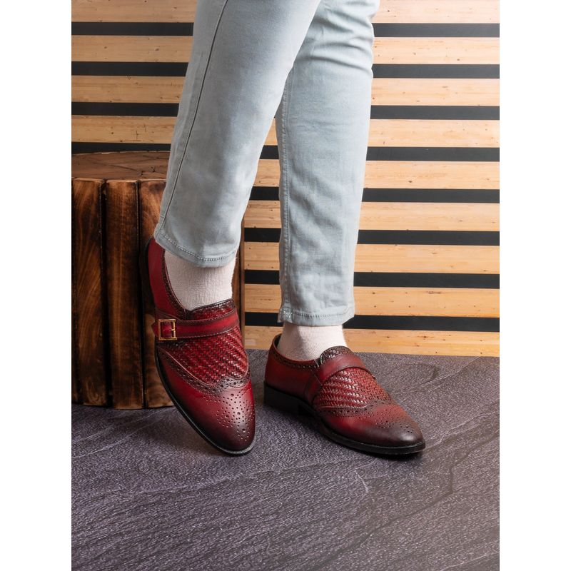 La Botte Men Maroon Woven Design Monk Straps (EURO 40)