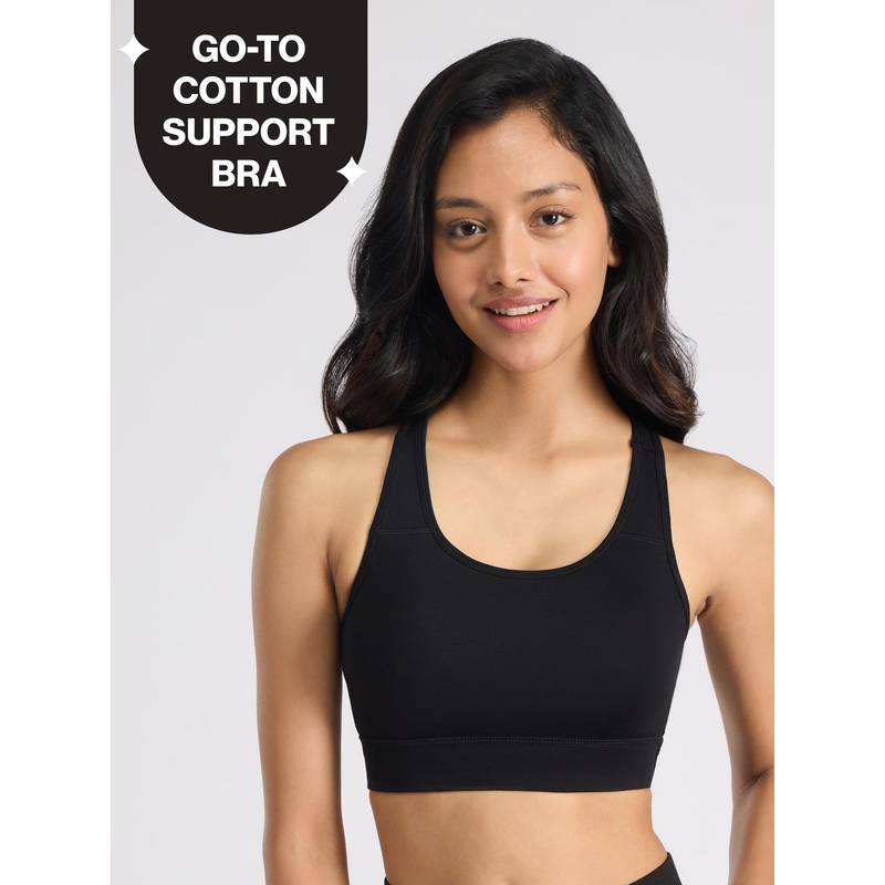 Cotton Slip On Sports Bra with Removable Cups NYK059 Black (L)