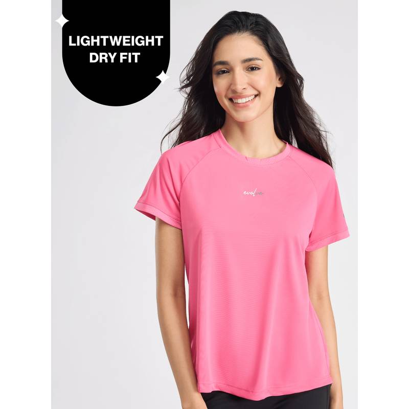 Quick Dry Half Sleeves Regular Fit Running Sports Tee NYK033 Pink (L)
