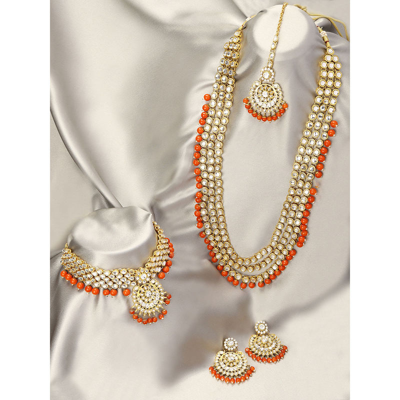 Brado Jewellery Orange Color Gold Plated Crystal Necklace Jewellery Set  with Earrings for Women and girls