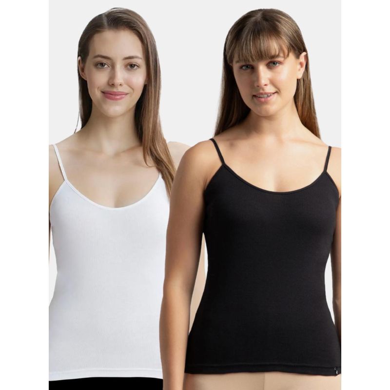 Jockey 1487 Women Cotton Rib Camisole - Black & White (Pack of 2) (M)