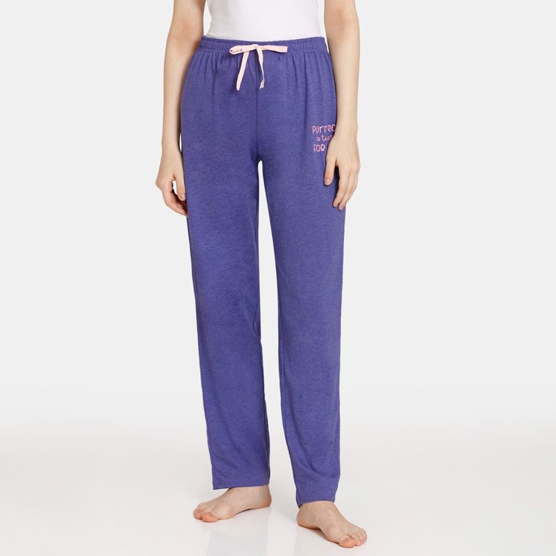 Zivame Rosaline Reclaimed Nature Knit Cotton Pajama - Liberty - Purple (XS)