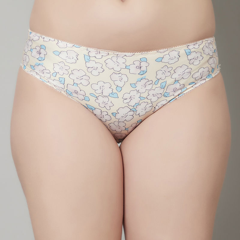 PrettyCat Women Beige Floral Print Sexy Bikini (L)