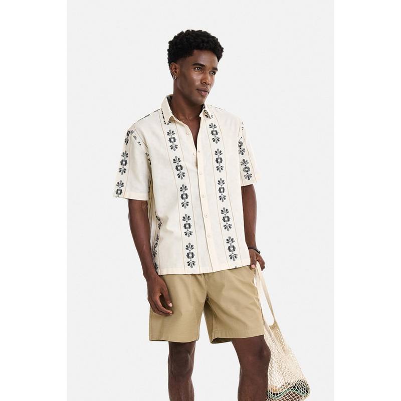 Snitch Men Ivory Floral Cotton Boxy Fit Shirt (XS)