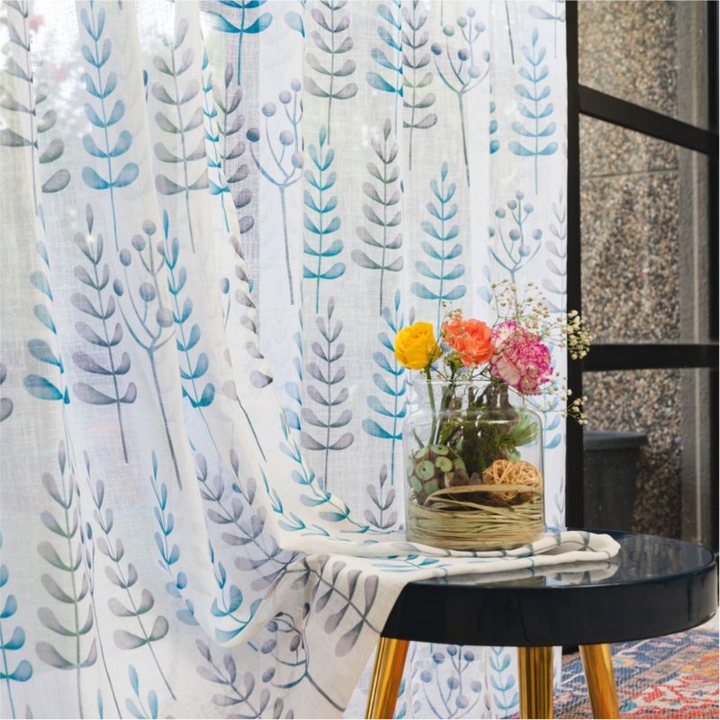 Urban Space Sheer Curtain for Door with Eyelets & Tieback Christmas Tree Blue (Set of 2) (7x4 feet)