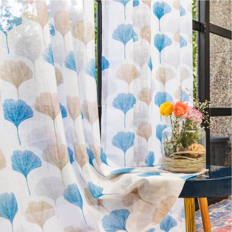 Urban Space Curtain for Window with Eyelets & Tieback Mushroom Flower Blue (Set of 2) (4X5 Feet)
