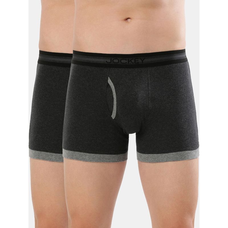 Jockey 1017 Men Cotton Boxer Brief with Stay Fresh Properties - Grey (Pack of 2) (2XL)