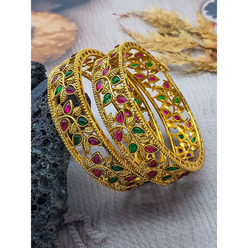 GRIIHAM Gold Plated Studded Bangles (2.4)