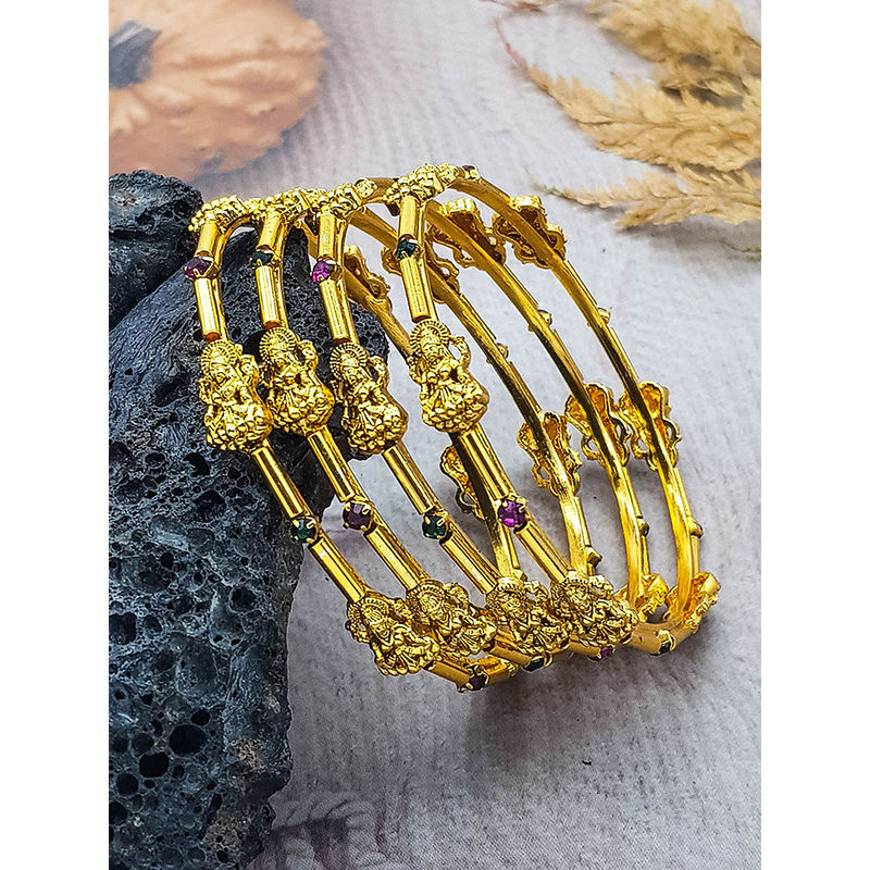 GRIIHAM Gold Plated Pack of 4 Laxmi Bangles (2.4)