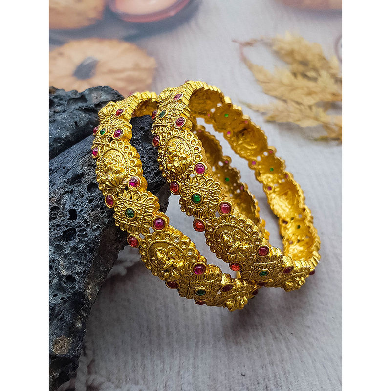 GRIIHAM Micro Gold Plated Multi Colour Stone Bangles (2.6)