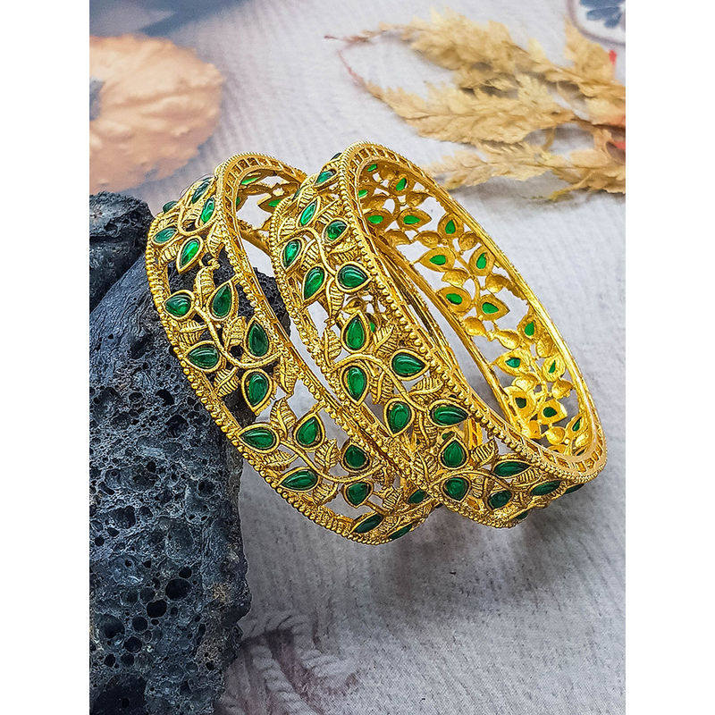 GRIIHAM Gold Plated Studded Bangles (2.6)