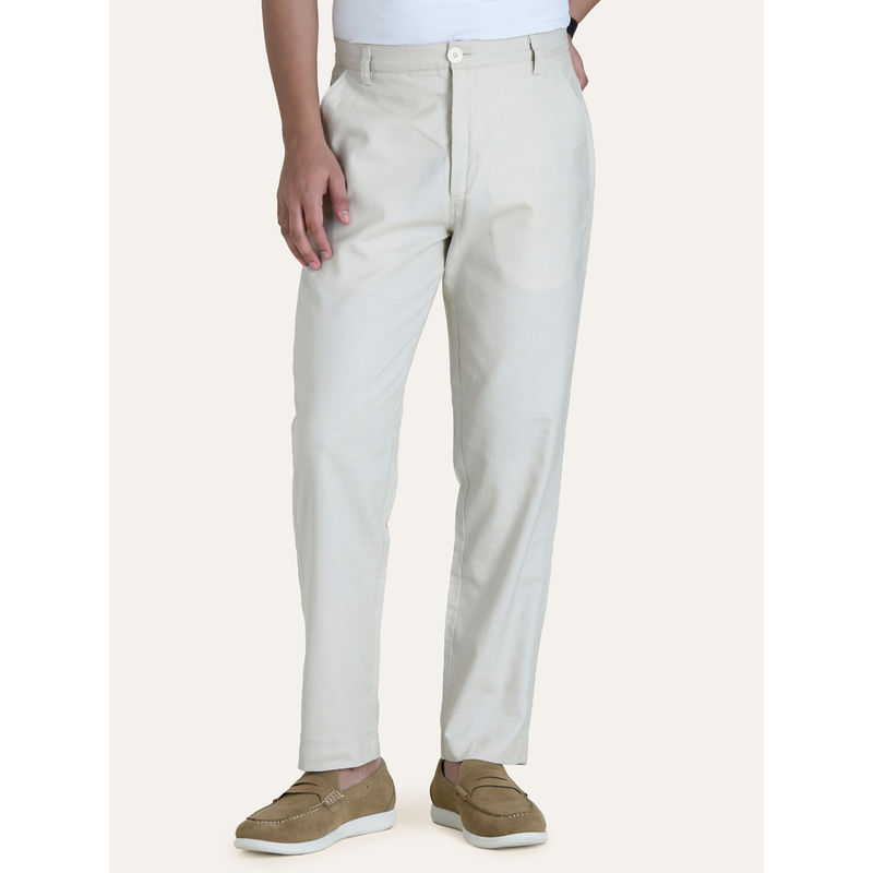Perch Beige Solid Linen Trouser (30)