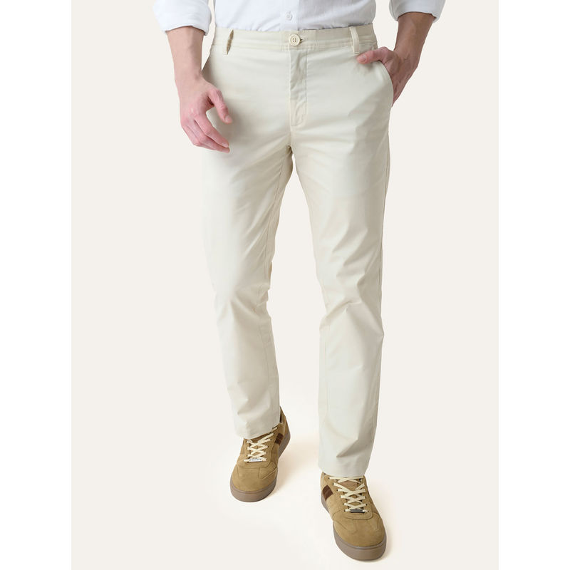 Perch Cream Solid Slim Fit Chinos (30)