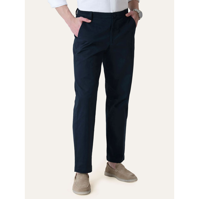 Perch Navy Blue Solid Slim Fit Chinos (30)