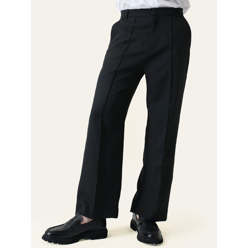 Perch Black Solid Pintuck Korean Pant (32)