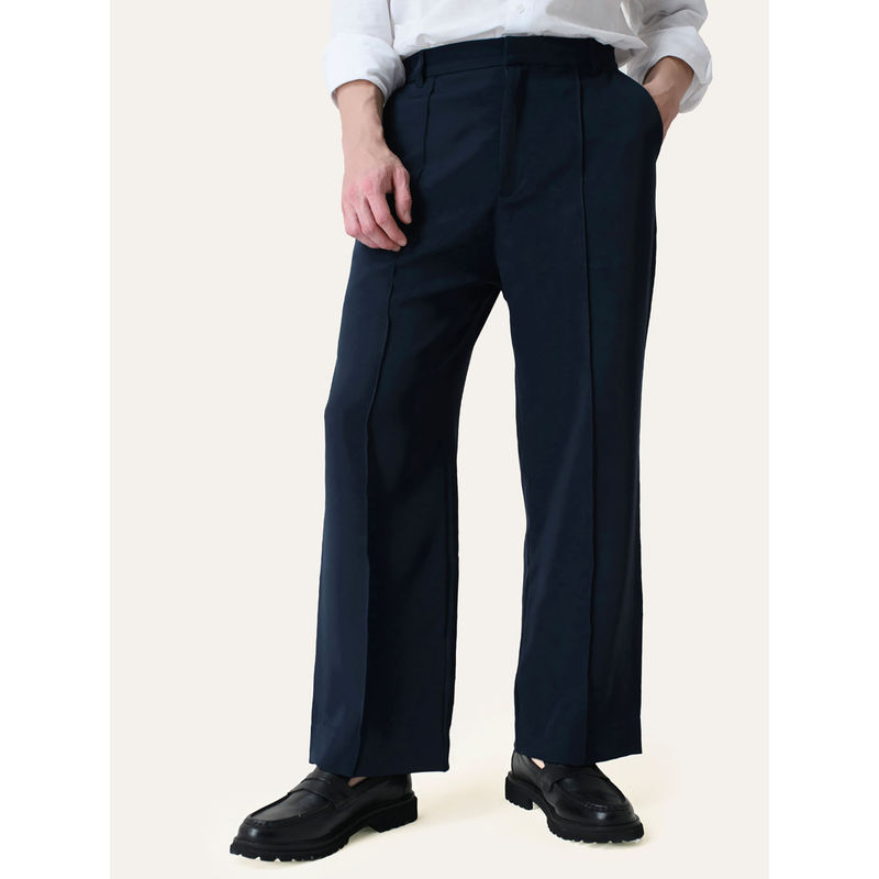 Perch Navy Blue Solid Pintuck Korean Pant (32)